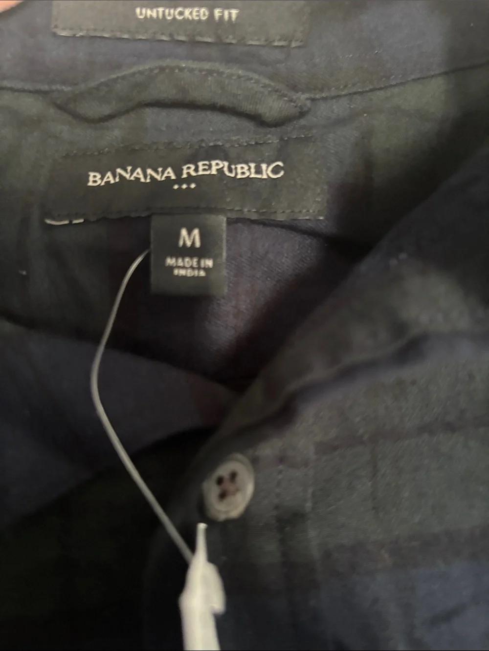 NWT Banana Republic Navy and Green Plaid Button-Down Shirt